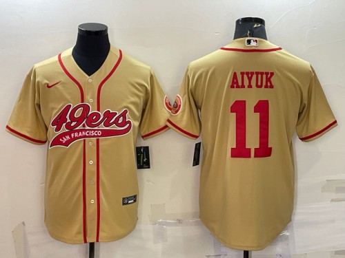 Men's San Francisco 49ers #11 Brandon Aiyuk Gold With Patch Cool Base Stitched Baseball Jersey